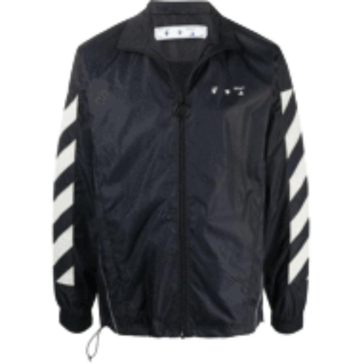 Off-White FW21 Logo Printed Windbreaker Jacket Black Mens OMBD022F21FAB0011017STONE