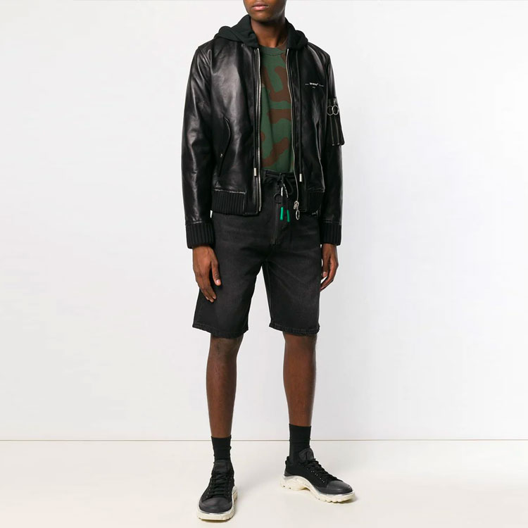 Lookbook 오프화이트 FW21 미드라이즈 지퍼 심 반바지 블랙 레귤러 핏 OMYC002R198120321088