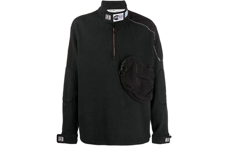 Off-White FW21 Pullover Half-Zip Fleece Sweatshirt Black ( Loose Fit) OMBA041F19E300221010