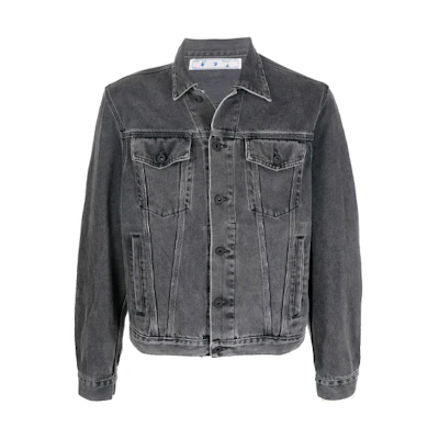 OFF-WHITE FW21 Slim Fit Denim Jacket Grey Fashionable Outerwear OMYE054F21DEN0030601