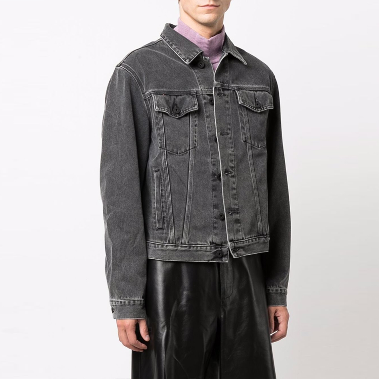 Shop オフホワイト FW21 スリムフィット デニムジャケット グレー ファッションアウター OMYE054F21DEN0030601