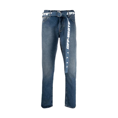OFF-WHITE FW21 Tapered Belt Slim Fit Jeans Blue Casual Denim. OMYA127F21DEN0024501