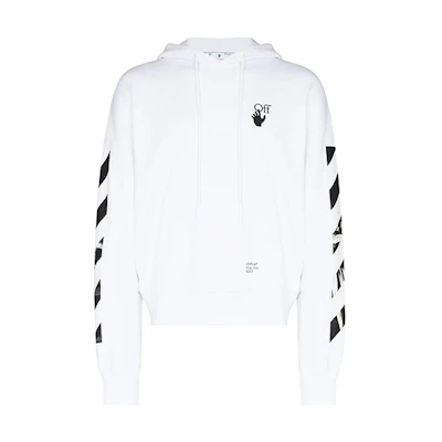 OFF-WHITE FW21 White Pullover Hoodie Long Sleeve Sweatshirt OMBB037F21FLE0100110