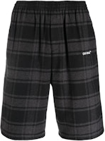 OFF-WHITE FW22 Black Plaid Loose Fit Shorts with Cut-Out Arrow Design OMCB058C99FAB0010501 OFF-WHITE FW22 Black Plaid Loose Fit Shorts with Cut-Out Arrow Design OMCB058C99FAB0010501