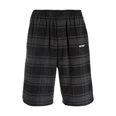 OFF-WHITE FW22 Black Plaid Loose Fit Shorts with Cut-Out Arrow Design OMCB058C99FAB0010501