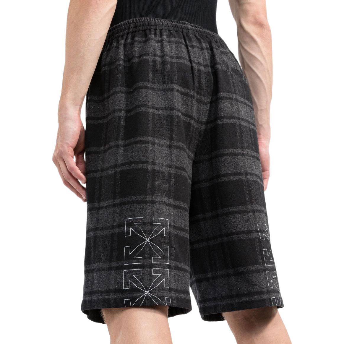 Purchase OFF-WHITE FW22 黑色格纹宽松剪裁短裤 带箭头镂空设计 OMCB058C99FAB0010501
