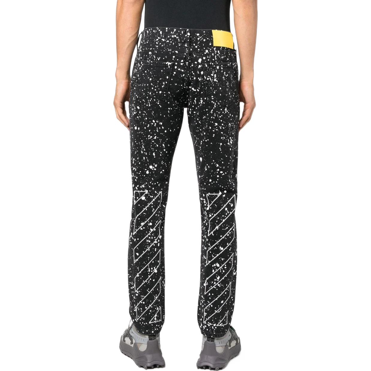 Shop OFF-WHITE 黑色条纹涂漆修身牛仔裤 FW22 OMYA074F22DEN0011001