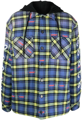 OFF-WHITE 2022秋冬蓝色格纹拼接连帽外套标准版型 OMEA360F22FAB0024201 Buy OFF-WHITE 2022秋冬蓝色格纹拼接连帽外套标准版型 OMEA360F22FAB0024201