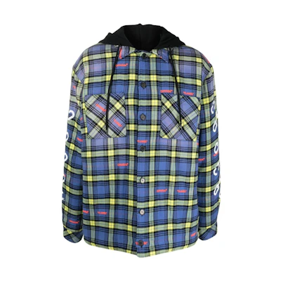 OFF-WHITE FW22 Blue Plaid Patchwork Hooded Jacket Regular Fit OMEA360F22FAB0024201