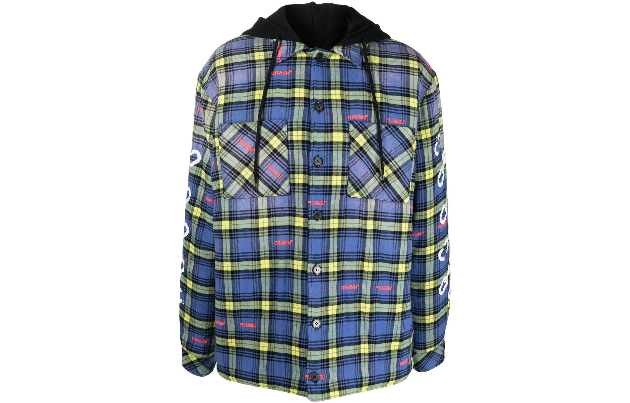 Order OFF-WHITE 2022秋冬蓝色格纹拼接连帽外套标准版型 OMEA360F22FAB0024201