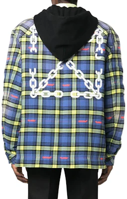 OFF-WHITE 2022秋冬蓝色格纹拼接连帽外套标准版型 OMEA360F22FAB0024201 Shop OFF-WHITE 2022秋冬蓝色格纹拼接连帽外套标准版型 OMEA360F22FAB0024201