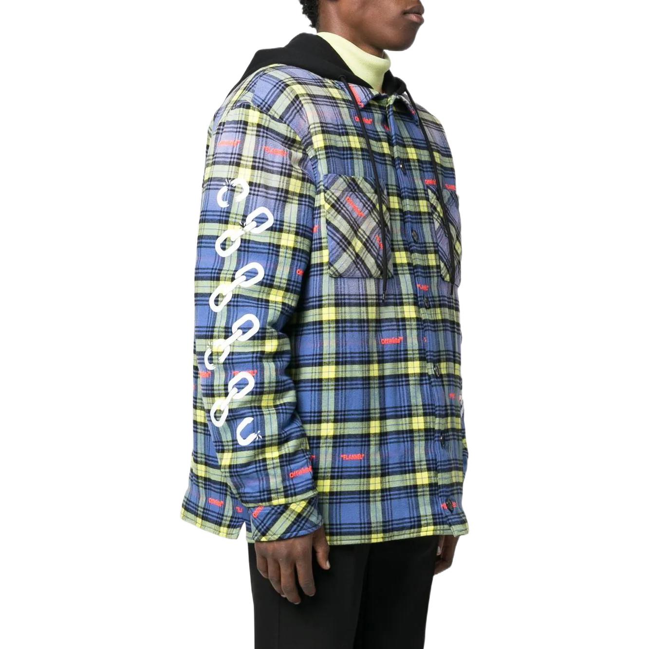 Purchase OFF-WHITE 2022秋冬蓝色格纹拼接连帽外套标准版型 OMEA360F22FAB0024201