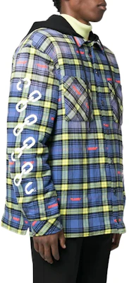 OFF-WHITE 2022秋冬蓝色格纹拼接连帽外套标准版型 OMEA360F22FAB0024201 Purchase OFF-WHITE 2022秋冬蓝色格纹拼接连帽外套标准版型 OMEA360F22FAB0024201