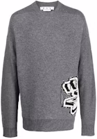 OFF-WHITE FW22 Gray Chunky Knit Wool Sweater Crewneck Pullover OMHE125F22KNI0010610-MEDIUM OFF-WHITE FW22 Gray Chunky Knit Wool Sweater Crewneck Pullover OMHE125F22KNI0010610-MEDIUM