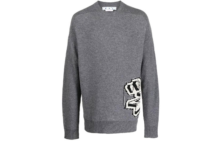 Order 오프화이트 FW22 그레이 청키 니트 울 스웨터 크루넥 풀오버 OMHE125F22KNI0010610-MEDIUM