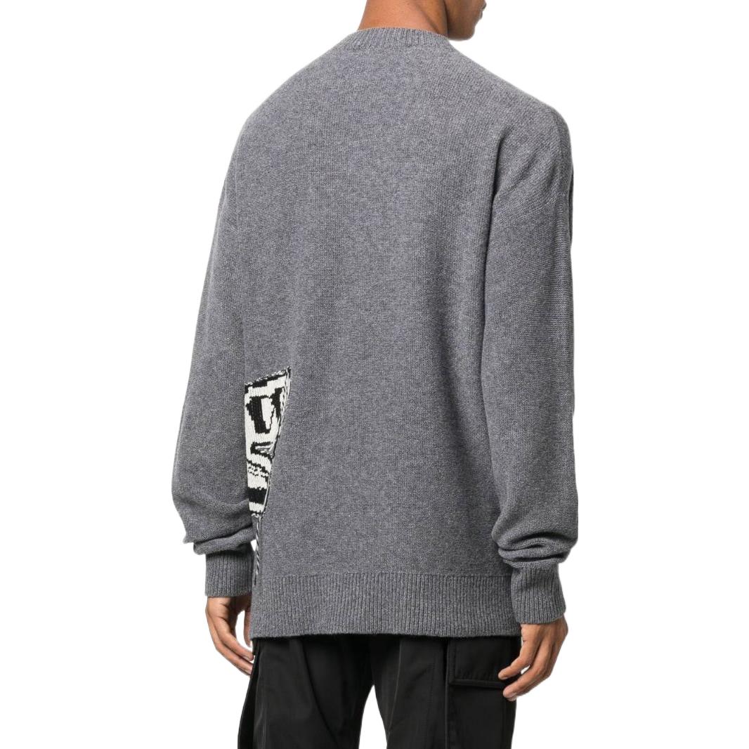 Shop 오프화이트 FW22 그레이 청키 니트 울 스웨터 크루넥 풀오버 OMHE125F22KNI0010610-MEDIUM