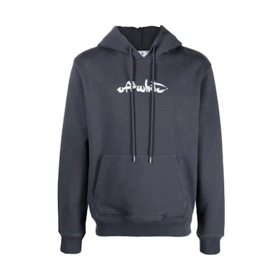 OFF-WHITE FW22 Arrow Graphic Print Hoodie Grey Regular Fit Long Sleeve OMBB097F22FLE0084601
