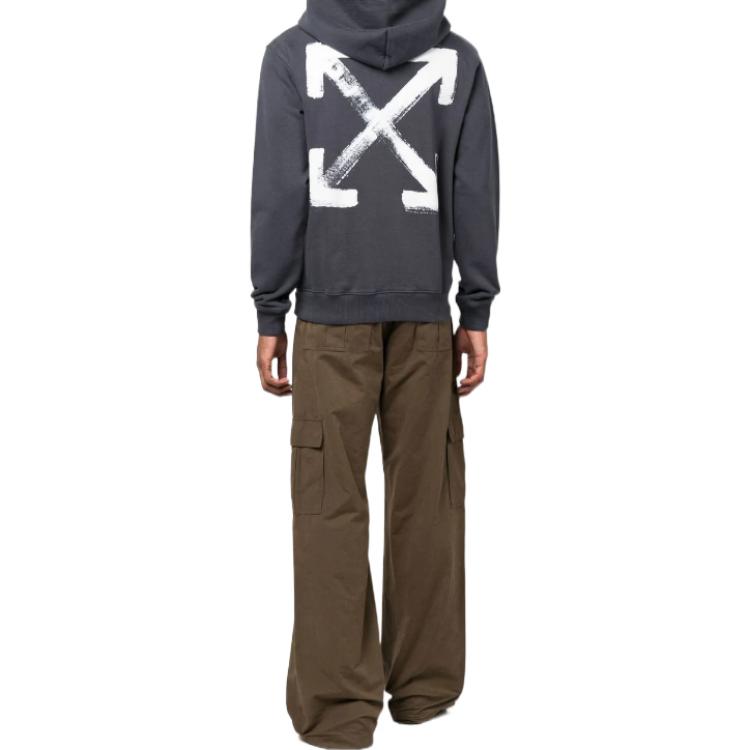 Lookbook OFF-WHITE FW22箭头图案灰色连帽衫休闲版长袖卫衣 OMBB097F22FLE0084601