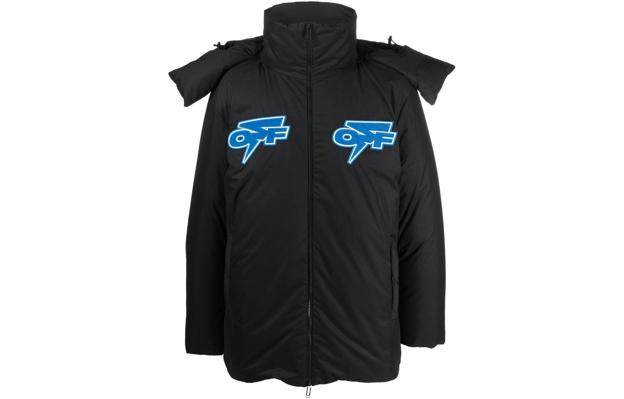 Order OFF-WHITE FW22 Black Casual Logo Patch Long Sleeve Hooded Jacket Men OMED057F22FAB0021045