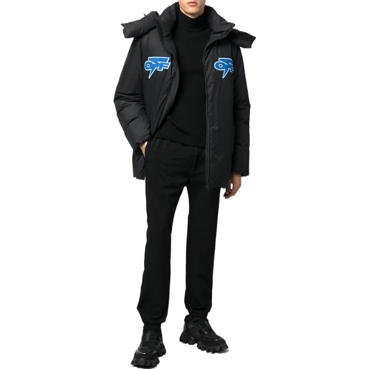 Lookbook OFF-WHITE FW22 Black Casual Logo Patch Long Sleeve Hooded Jacket Men OMED057F22FAB0021045