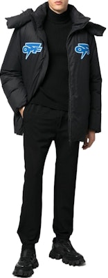 OFF-WHITE FW22 Black Casual Logo Patch Long Sleeve Hooded Jacket Men OMED057F22FAB0021045 Lookbook OFF-WHITE FW22 Black Casual Logo Patch Long Sleeve Hooded Jacket Men OMED057F22FAB0021045