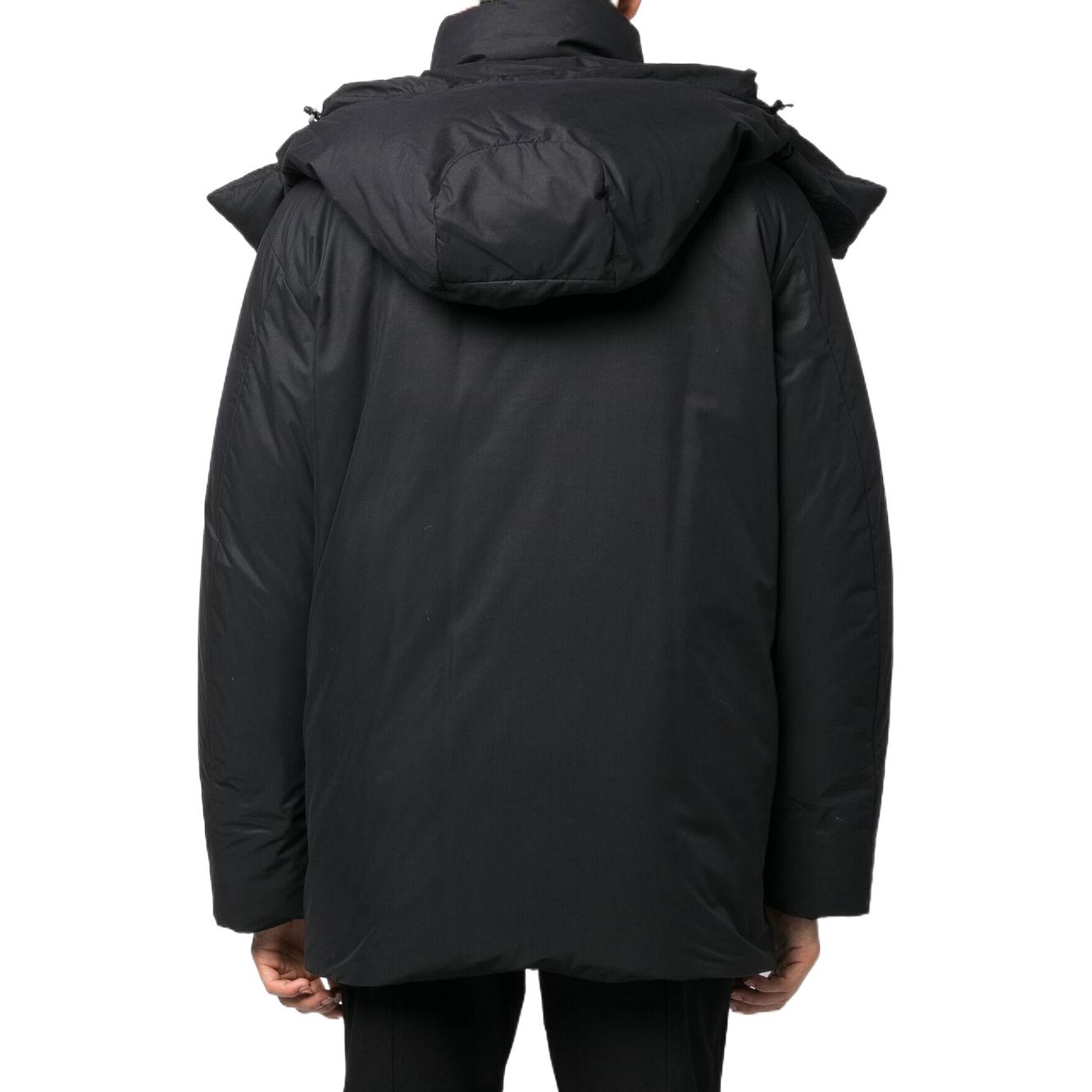 Shop OFF-WHITE FW22 Black Casual Logo Patch Long Sleeve Hooded Jacket Men OMED057F22FAB0021045