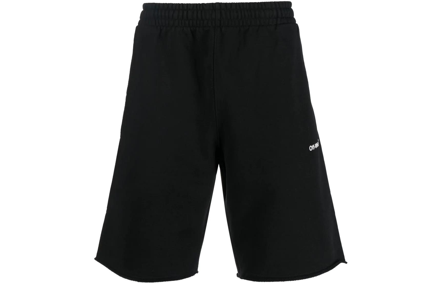 OFF-WHITE FW22 Black Logo Print Elastic Waist Shorts  Casual Fit. OMCI012C99FLE0031001