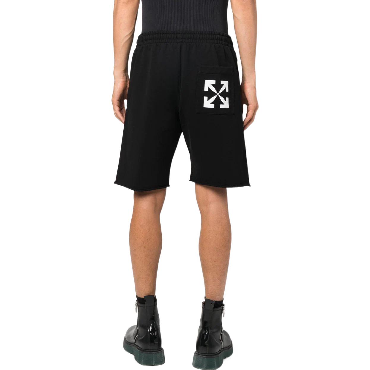 Shop OFF-WHITE 2022秋冬黑色Logo印花松紧腰休闲短裤 休闲版型 OMCI012C99FLE0031001
