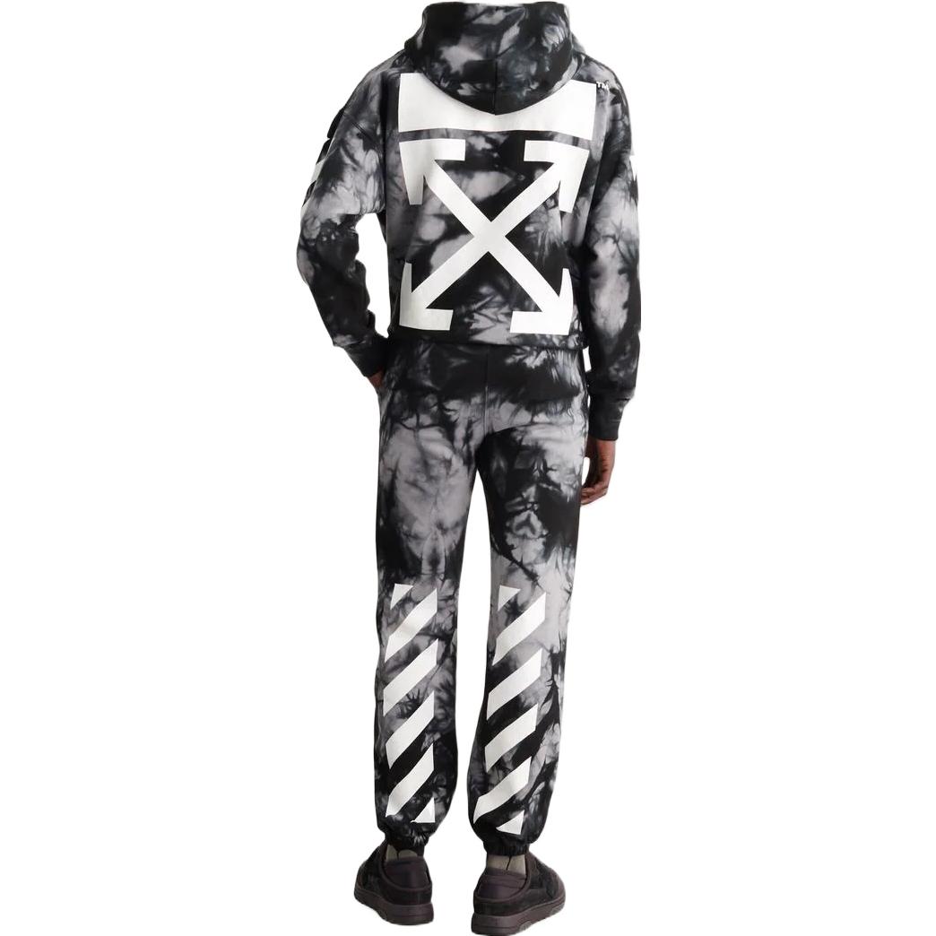 Shop OFF-WHITE FW22 Black Marble Print Jogger Sweatpants OMCH029F22FLE0090701