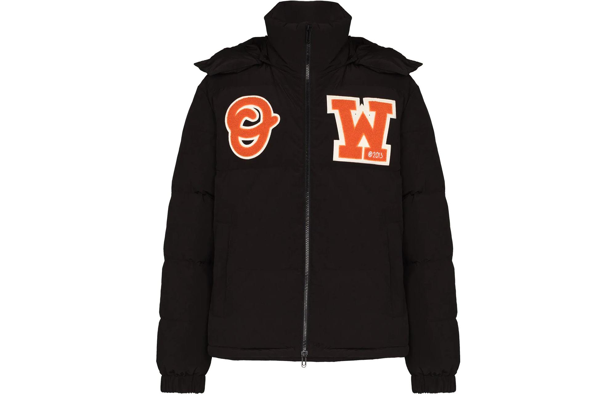 Off-White FW22 Black Puffer Jacket with Zip & Logo Patch for Men OMED040C99FAB0011020