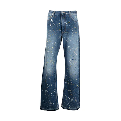 OFF-WHITE FW22 Blue Paint-Splatter Washed Denim Jeans - . OMYA154F22DEN0014000