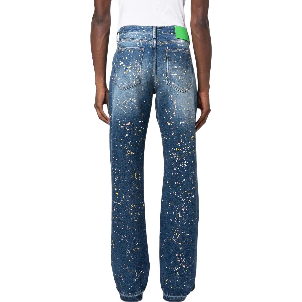 Shop OFF-WHITE FW22 蓝色泼墨水洗牛仔裤 OMYA154F22DEN0014000