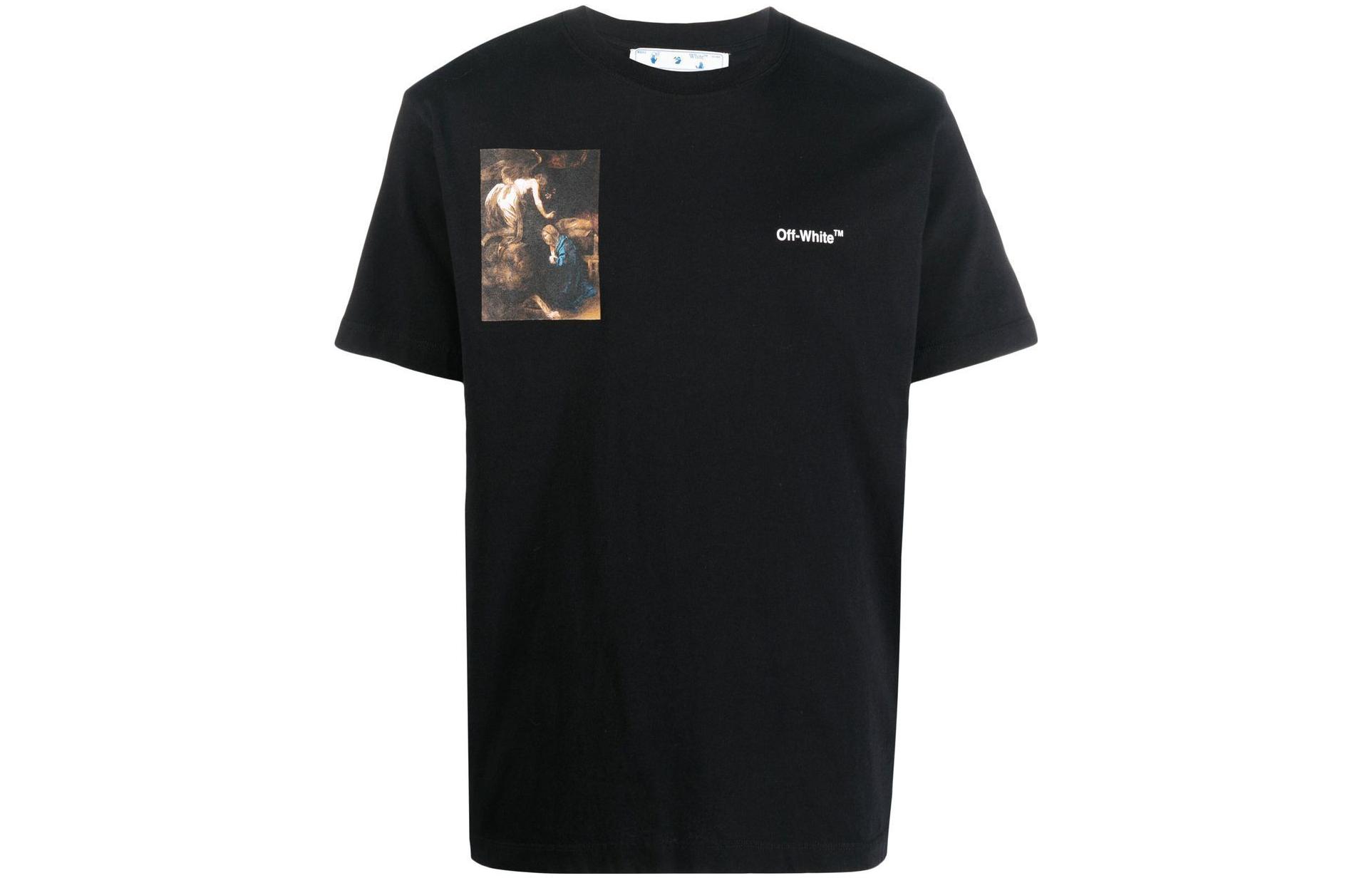 OFF-WHITE FW22 Caravaggio Lute Print Black Crewneck T-Shirt Regular Fit Men OMAA027C99JER0111001