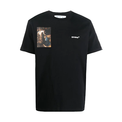 OFF-WHITE FW22 Caravaggio Lute Print Black Crewneck T-Shirt Regular Fit Men OMAA027C99JER0111001