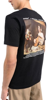 오프 화이트 FW22 카라바조 루트 프린트 블랙 크루넥 티셔츠 레귤러 핏 남성용 OMAA027C99JER0111001 Purchase 오프 화이트 FW22 카라바조 루트 프린트 블랙 크루넥 티셔츠 레귤러 핏 남성용 OMAA027C99JER0111001