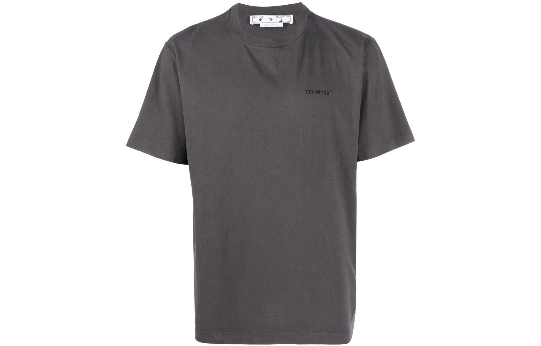 Buy OFF-WHITE FW22 斜紋標誌圖案灰色短袖T恤。 OMAA027C99JER0101010
