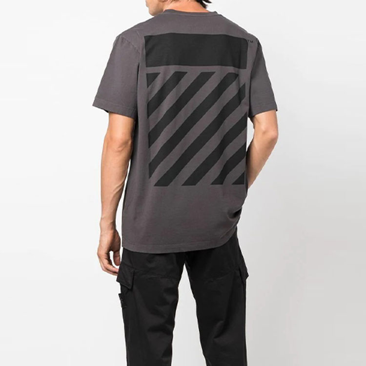 Shop OFF-WHITE FW22 斜紋標誌圖案灰色短袖T恤。 OMAA027C99JER0101010