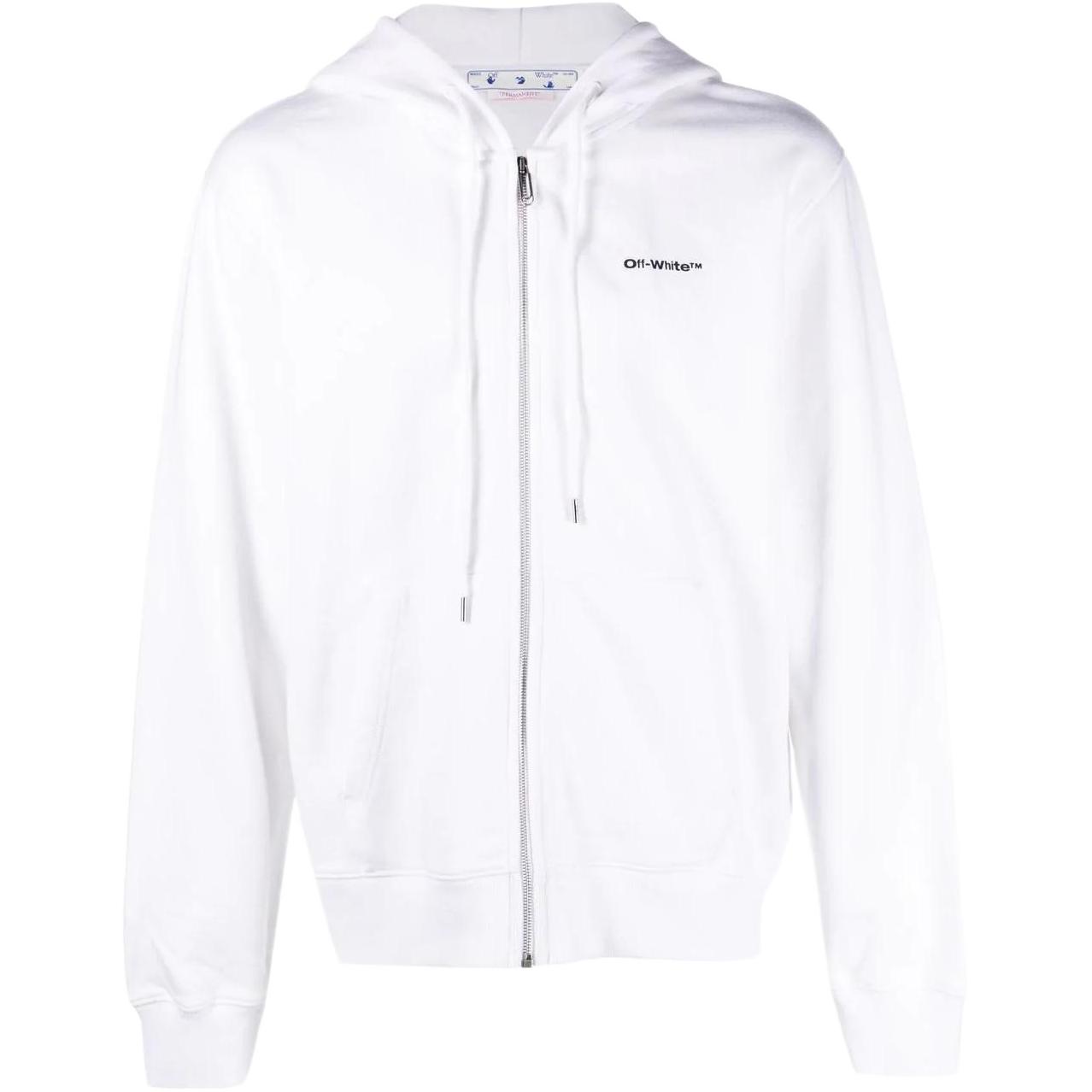 OFF-WHITE FW22 Diagonal Logo Print Zip Hoodie White Mens Regular Fit. OMBE013C99FLE0070110