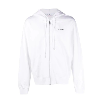 OFF-WHITE FW22 Diagonal Logo Print Zip Hoodie White Mens Regular Fit. OMBE013C99FLE0070110