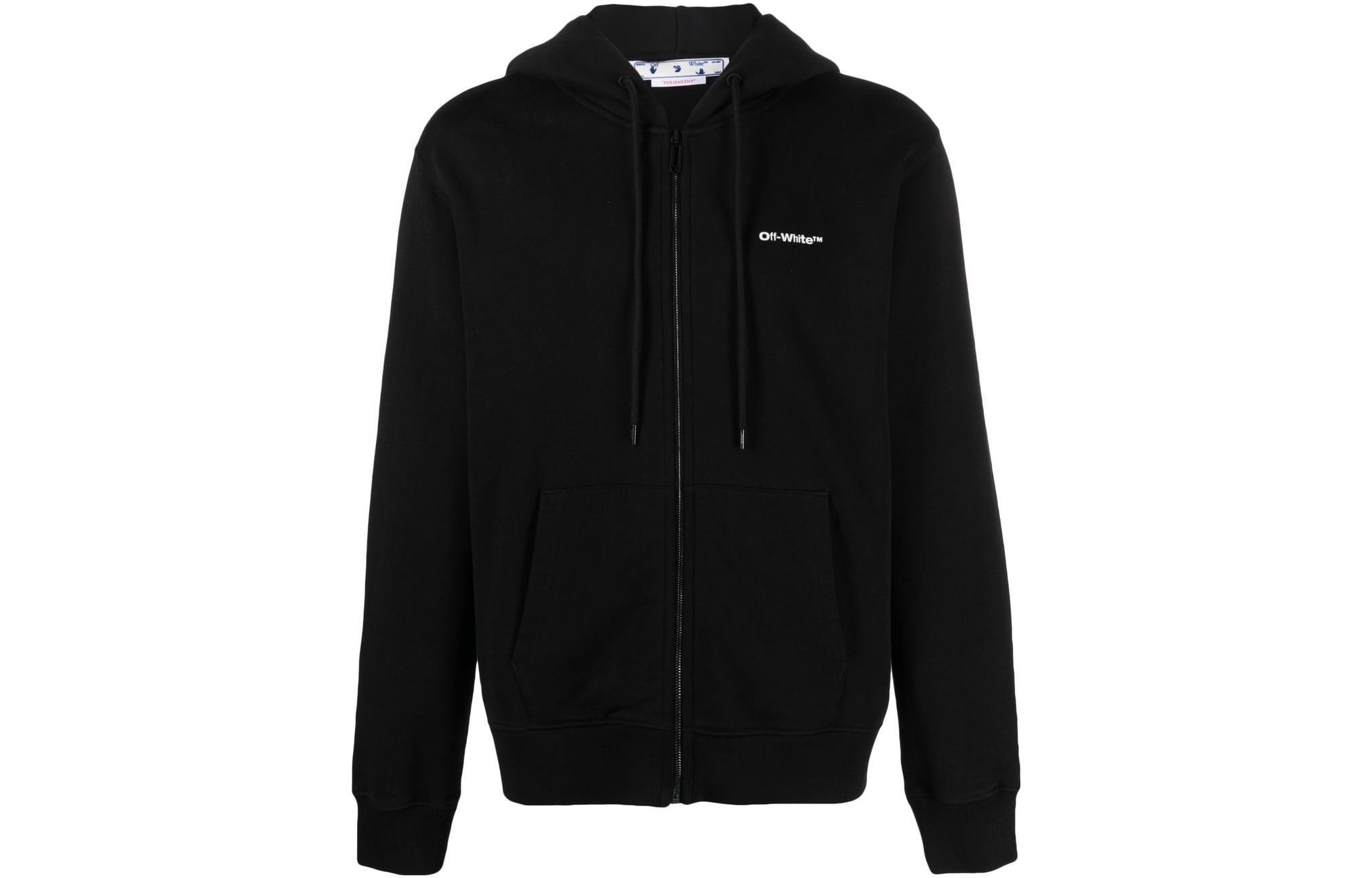 Order OFF-WHITE FW22 斜紋標誌拉鍊連帽衫 黑色 常規版型 OMBE013C99FLE0071001