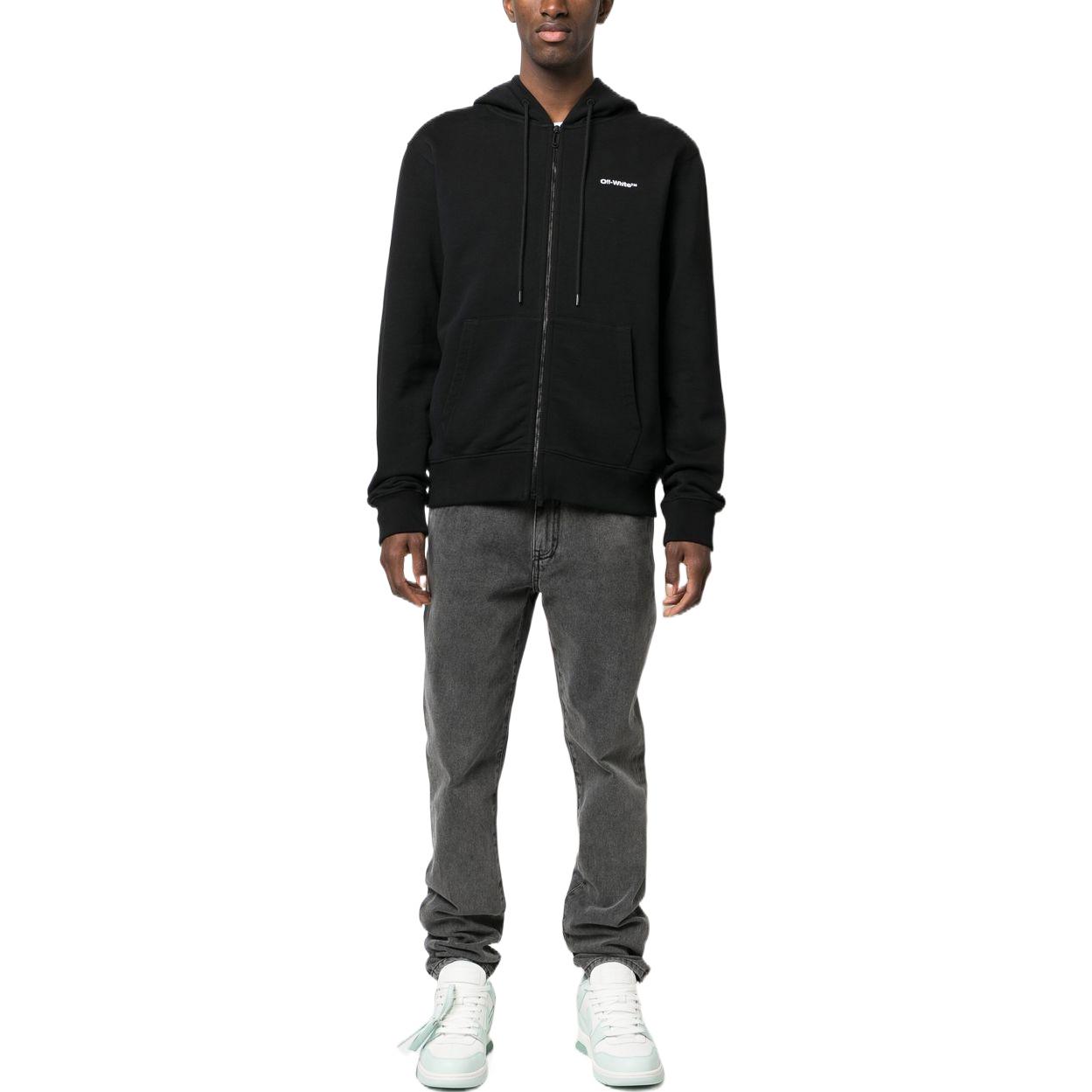 Lookbook OFF-WHITE FW22 斜紋標誌拉鍊連帽衫 黑色 常規版型 OMBE013C99FLE0071001