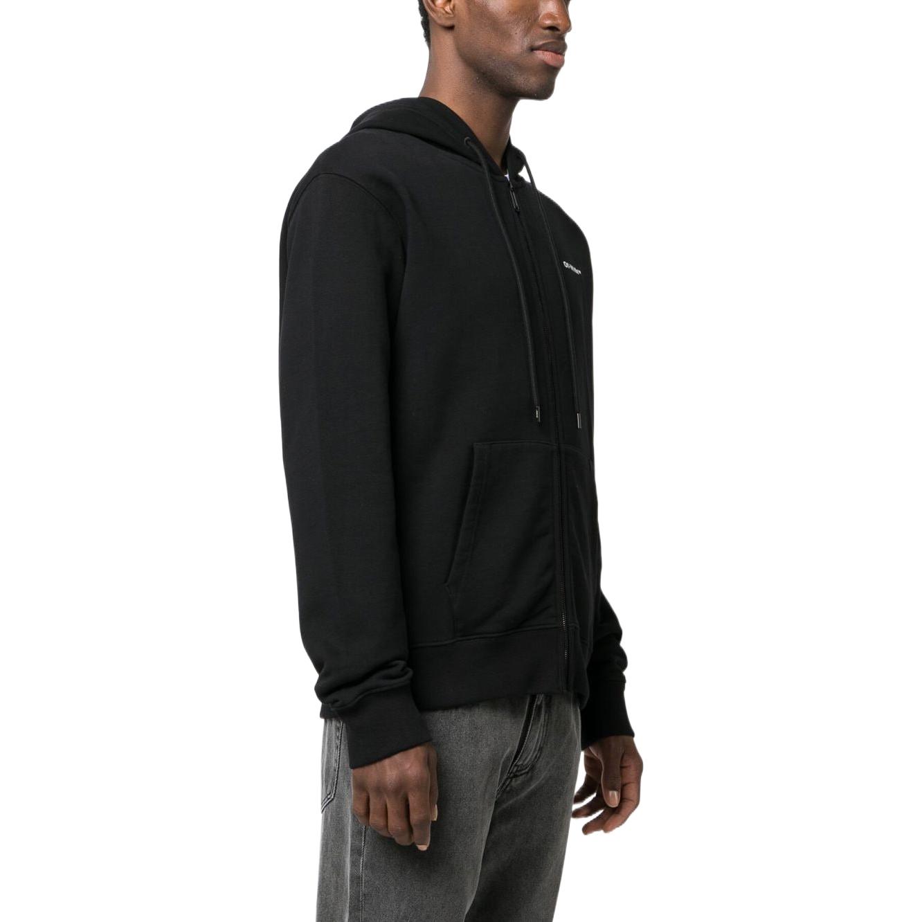 Purchase OFF-WHITE FW22 斜紋標誌拉鍊連帽衫 黑色 常規版型 OMBE013C99FLE0071001