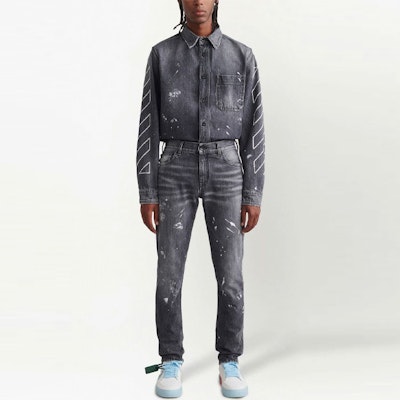 OFF-WHITE FW22 Celana Jeans Abu-Abu Garis Diagonal Regular Fit Straight OMYA074S22DEN0031101 Lookbook OFF-WHITE FW22 Celana Jeans Abu-Abu Garis Diagonal Regular Fit Straight OMYA074S22DEN0031101