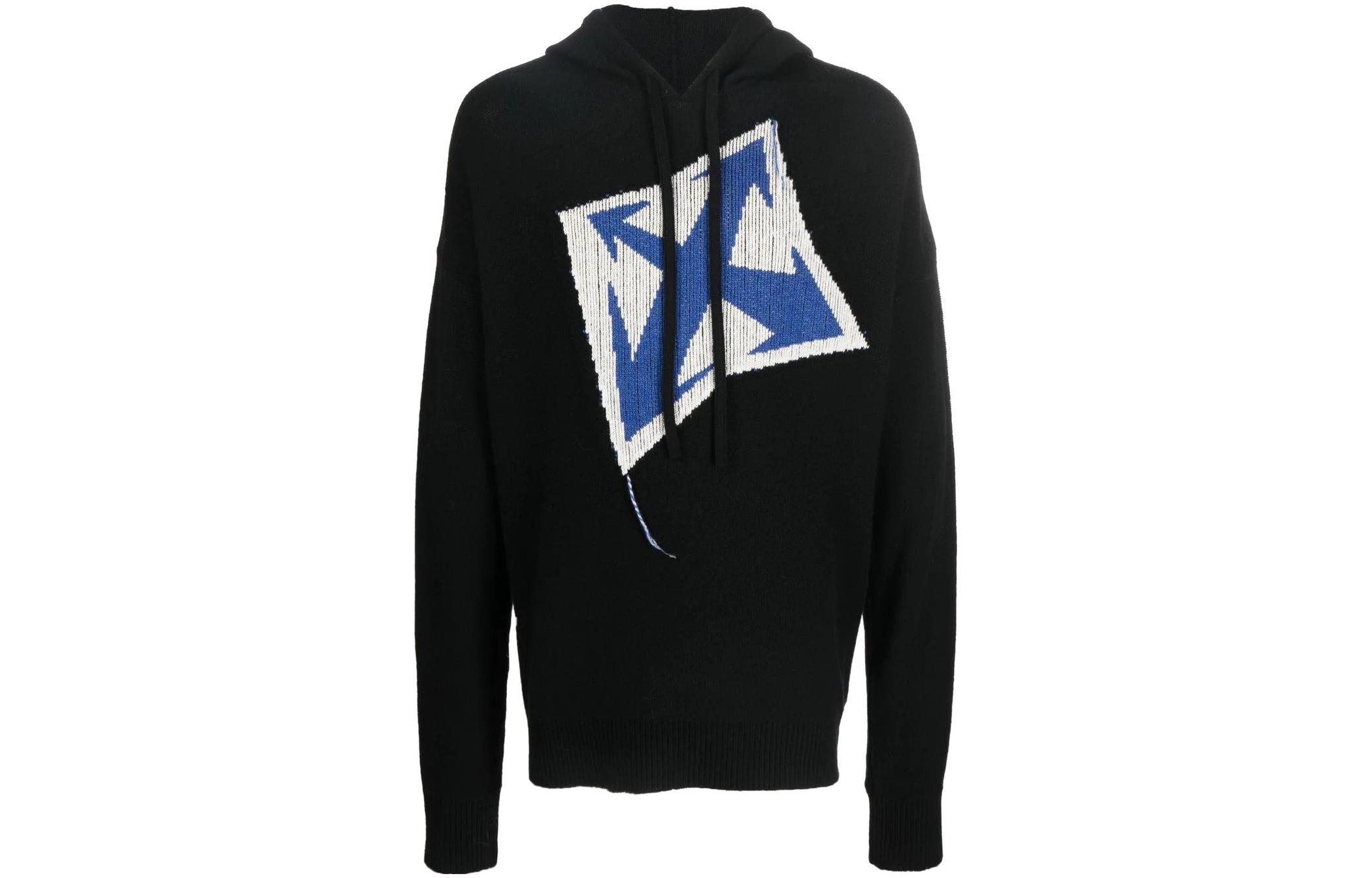 Off-White FW22 Double Arrow Print Knit Hoodie Black ( Loose Fit) OMHA155F22KNI0021045