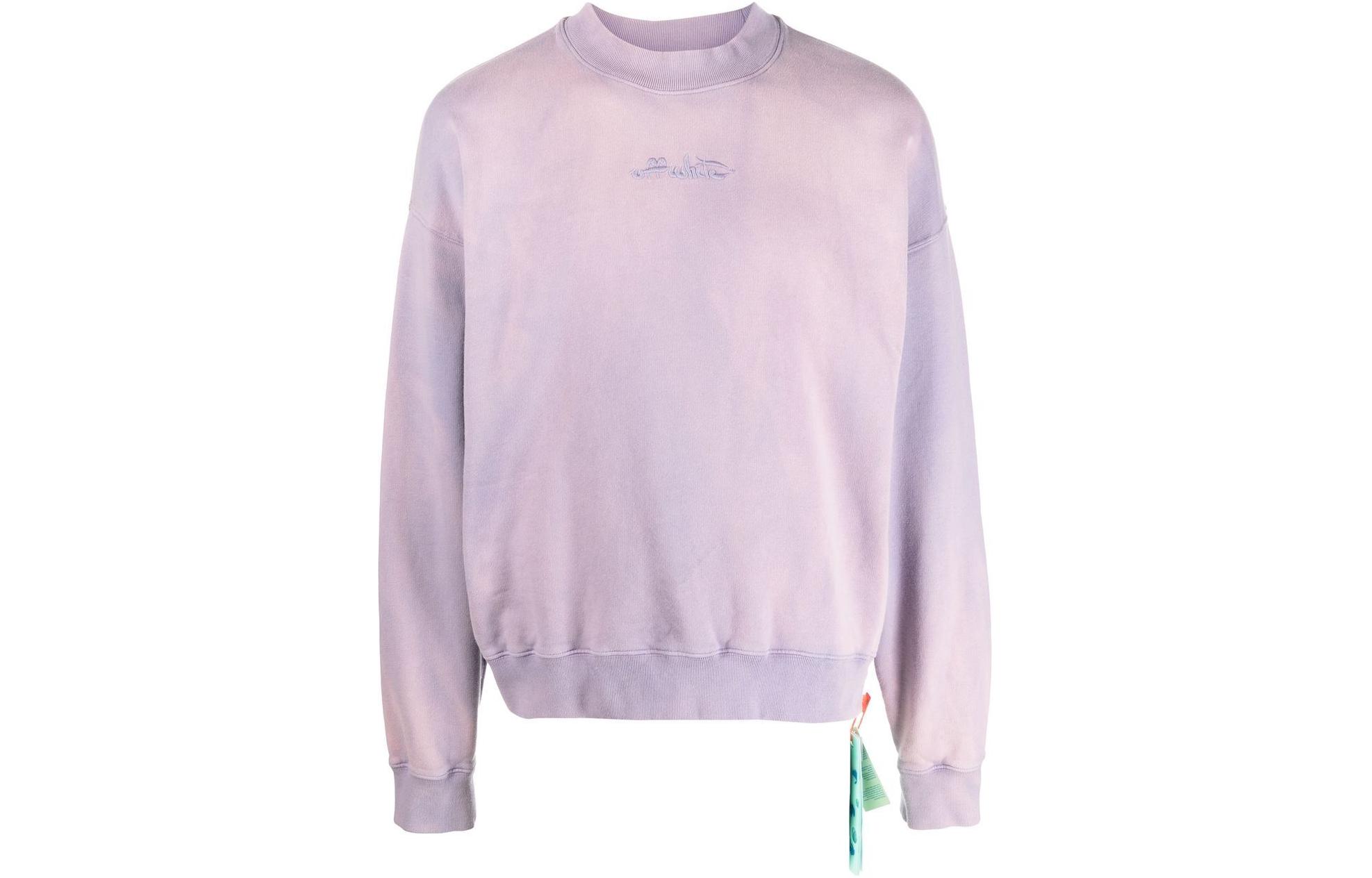 Off-White FW22 Embroidered Logo Crewneck Sweatshirt Loose Fit Men’s Light Purple OMBA054F22FLE0103636