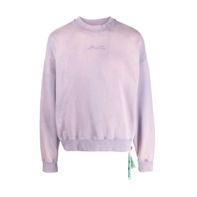Off-White FW22 Embroidered Logo Crewneck Sweatshirt Loose Fit Men’s Light Purple OMBA054F22FLE0103636