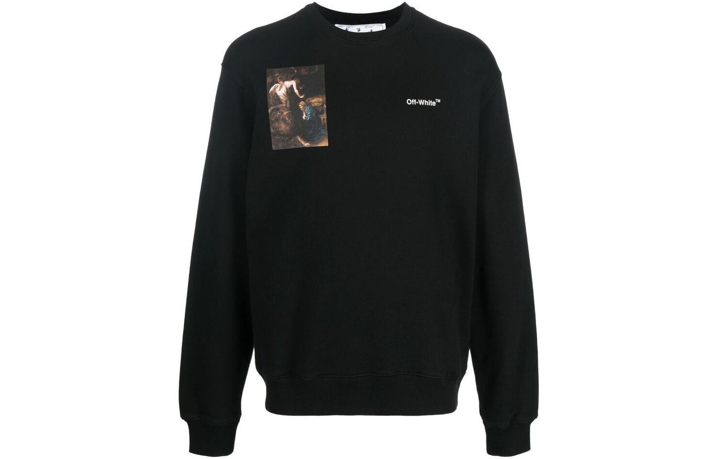 OFF-WHITE FW22 Graphic Crewneck Long Sleeve Sweatshirt Black -  Loose Fit. OMBA057C99FLE0111001