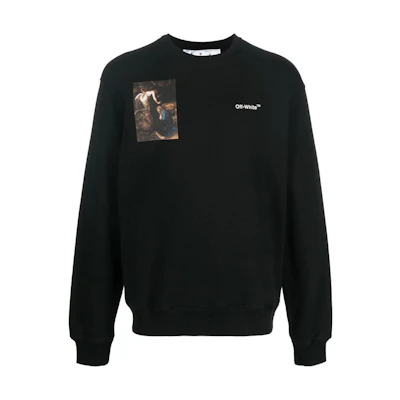 OFF-WHITE FW22 Graphic Crewneck Long Sleeve Sweatshirt Black - Loose Fit. OMBA057C99FLE0111001