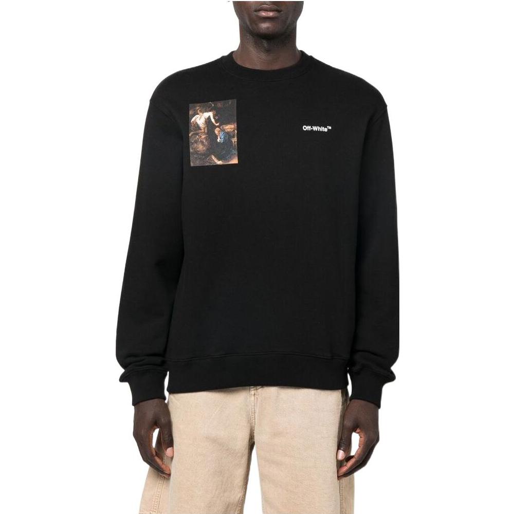 Lookbook OFF-WHITE FW22 Graphic Crewneck Lengan Panjang Sweatshirt Hitam - Loose Fit. OMBA057C99FLE0111001