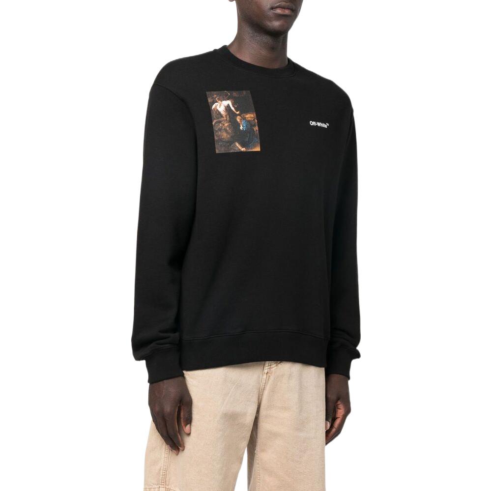 Shop OFF-WHITE FW22 Graphic Crewneck Lengan Panjang Sweatshirt Hitam - Loose Fit. OMBA057C99FLE0111001